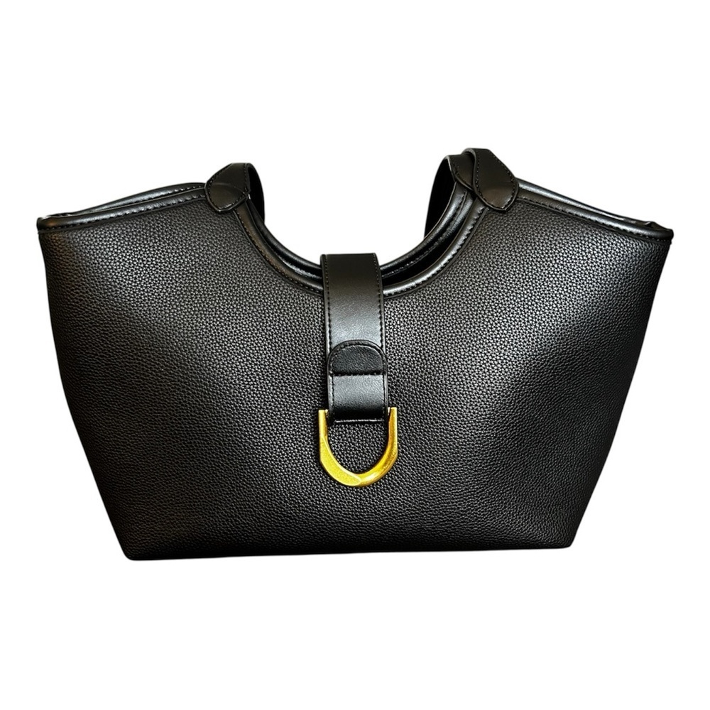 Miztique Black Vegan Leather Shoulder Bag Gold Hardware Tote Bag